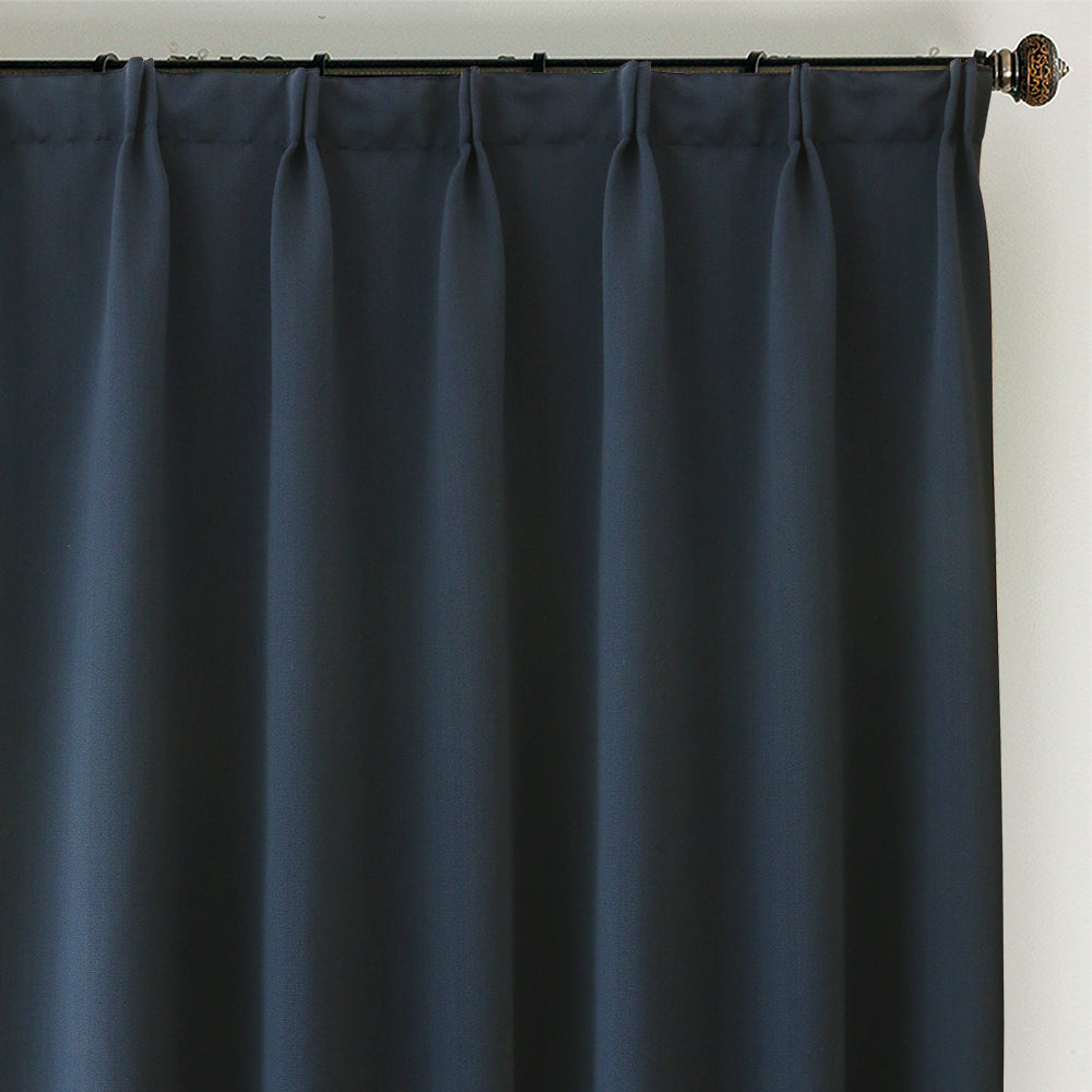 Custom Marine Navy Blue Solid Yarn-dyed Textured Room Darkening Curtains / Drapes | MIFU Decor