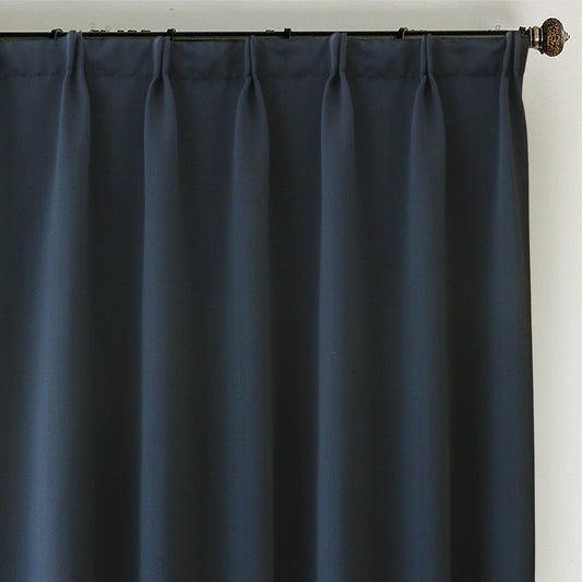Custom Marine Navy Blue Solid Yarn-dyed Textured Room Darkening Curtains / Drapes | MIFU Decor