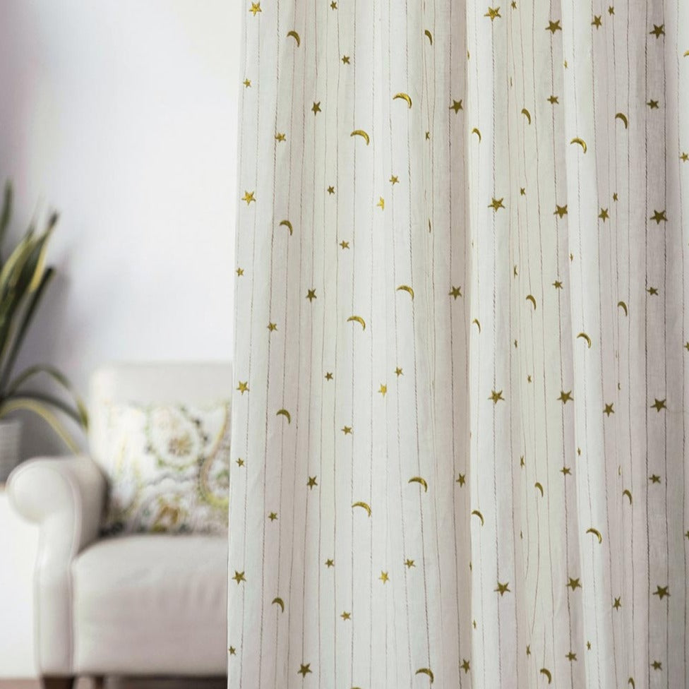 Custom Little Prince Moon & Star Embroidered Cotton-Linen Curtains / Drapes | MIFU Decor