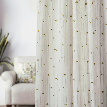 Custom Little Prince Moon & Star Embroidered Cotton-Linen Curtains / Drapes | MIFU Decor