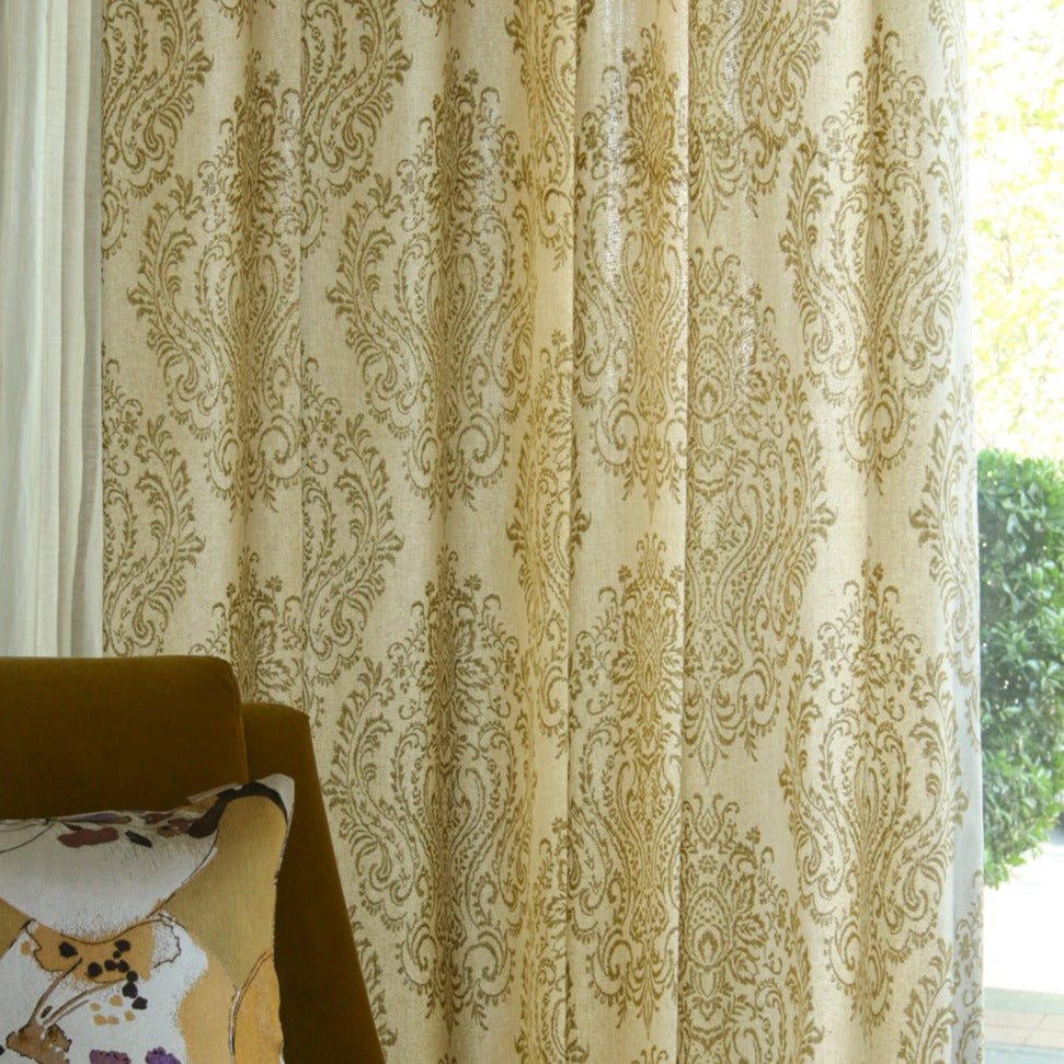 Custom Damask Cotton-Linen Floral Print Curtains / Drapes | MIFU Decor