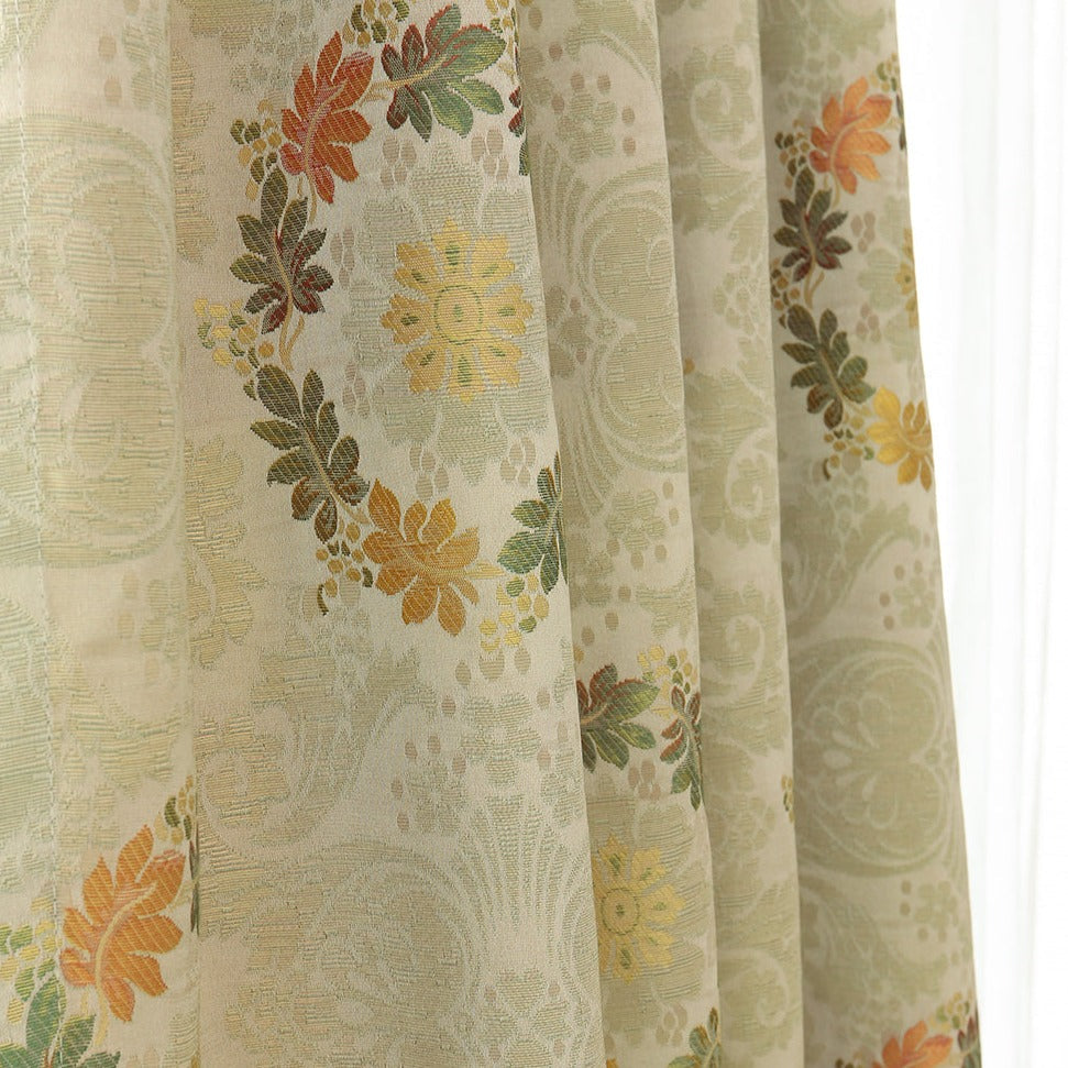 Custom Wreath Floral Jacquard Room Darkening Curtains / Drapes | MIFU Decor
