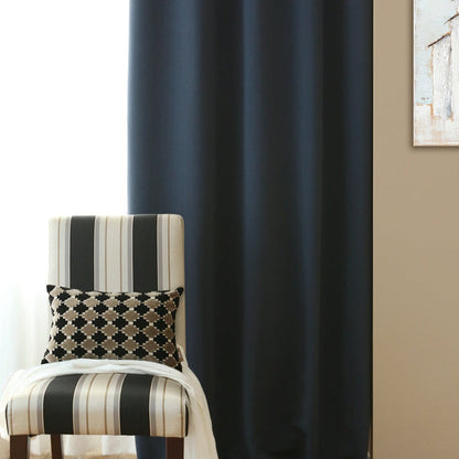 Custom Marine Navy Blue Solid Yarn-dyed Textured Room Darkening Curtains / Drapes | MIFU Decor