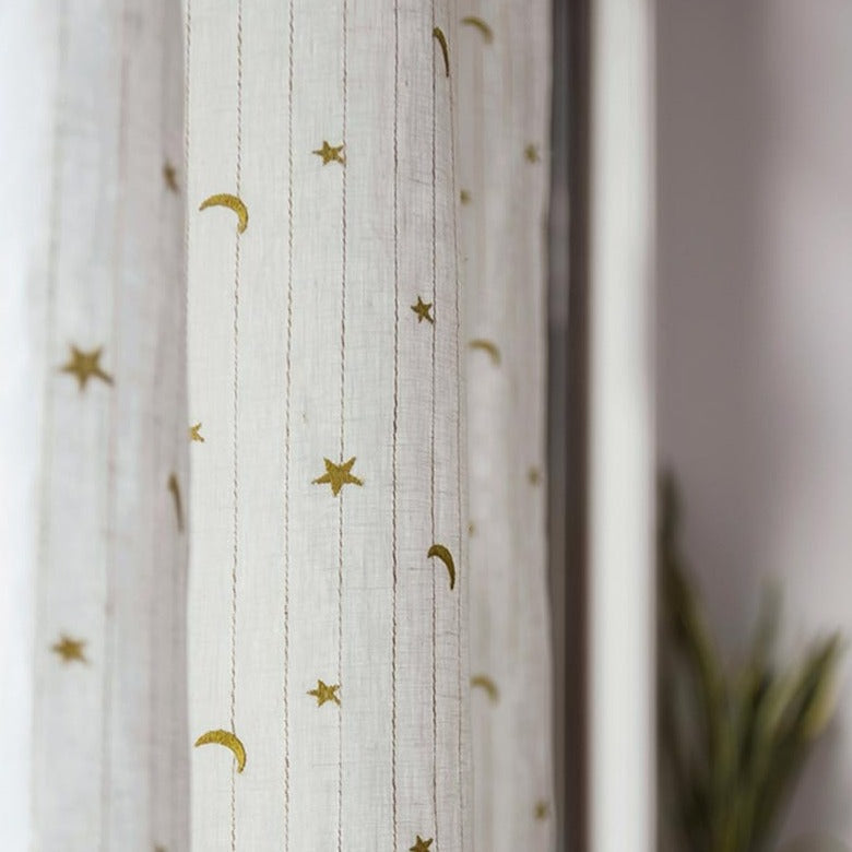 Custom Little Prince Moon & Star Embroidered Cotton-Linen Curtains / Drapes | MIFU Decor