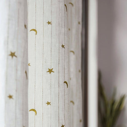 Custom Little Prince Moon & Star Embroidered Cotton-Linen Curtains / Drapes | MIFU Decor