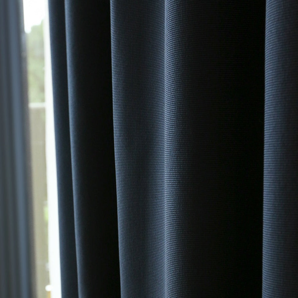 Custom Marine Navy Blue Solid Yarn-dyed Textured Room Darkening Curtains / Drapes | MIFU Decor