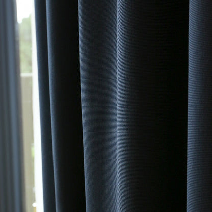 Custom Marine Navy Blue Solid Yarn-dyed Textured Room Darkening Curtains / Drapes | MIFU Decor