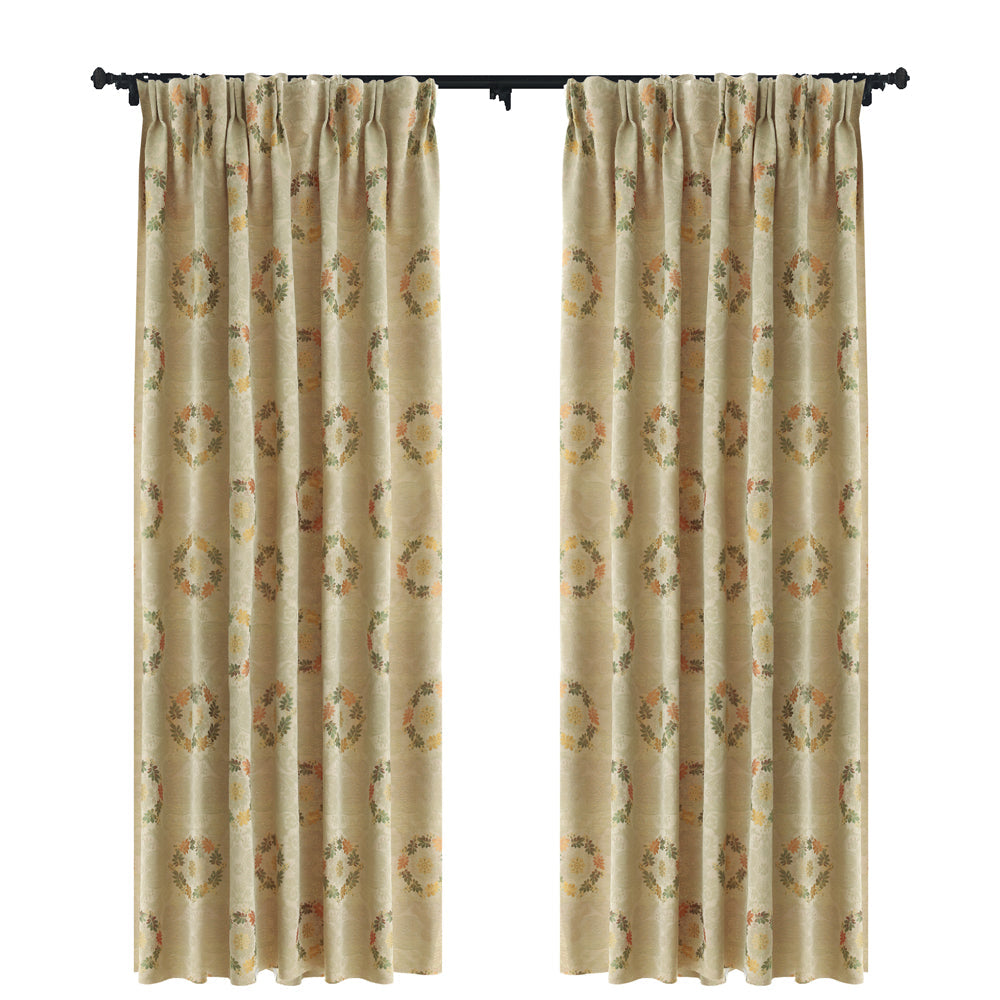 Custom Wreath Floral Jacquard Room Darkening Curtains / Drapes | MIFU Decor