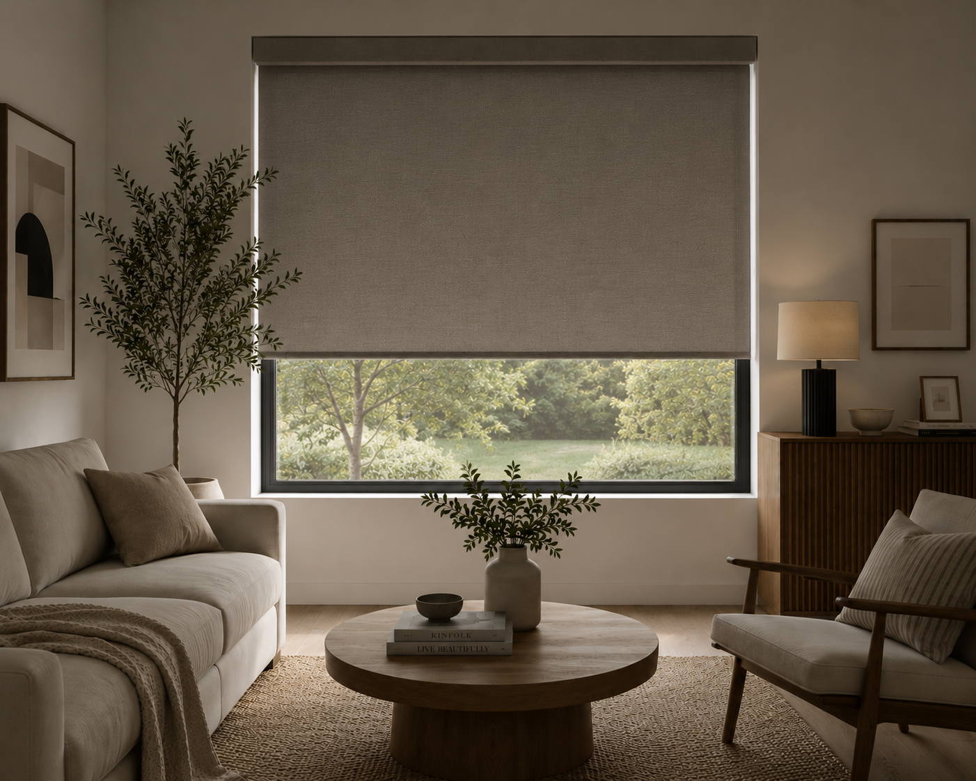 Room-darkening roller shade reducing daylight
