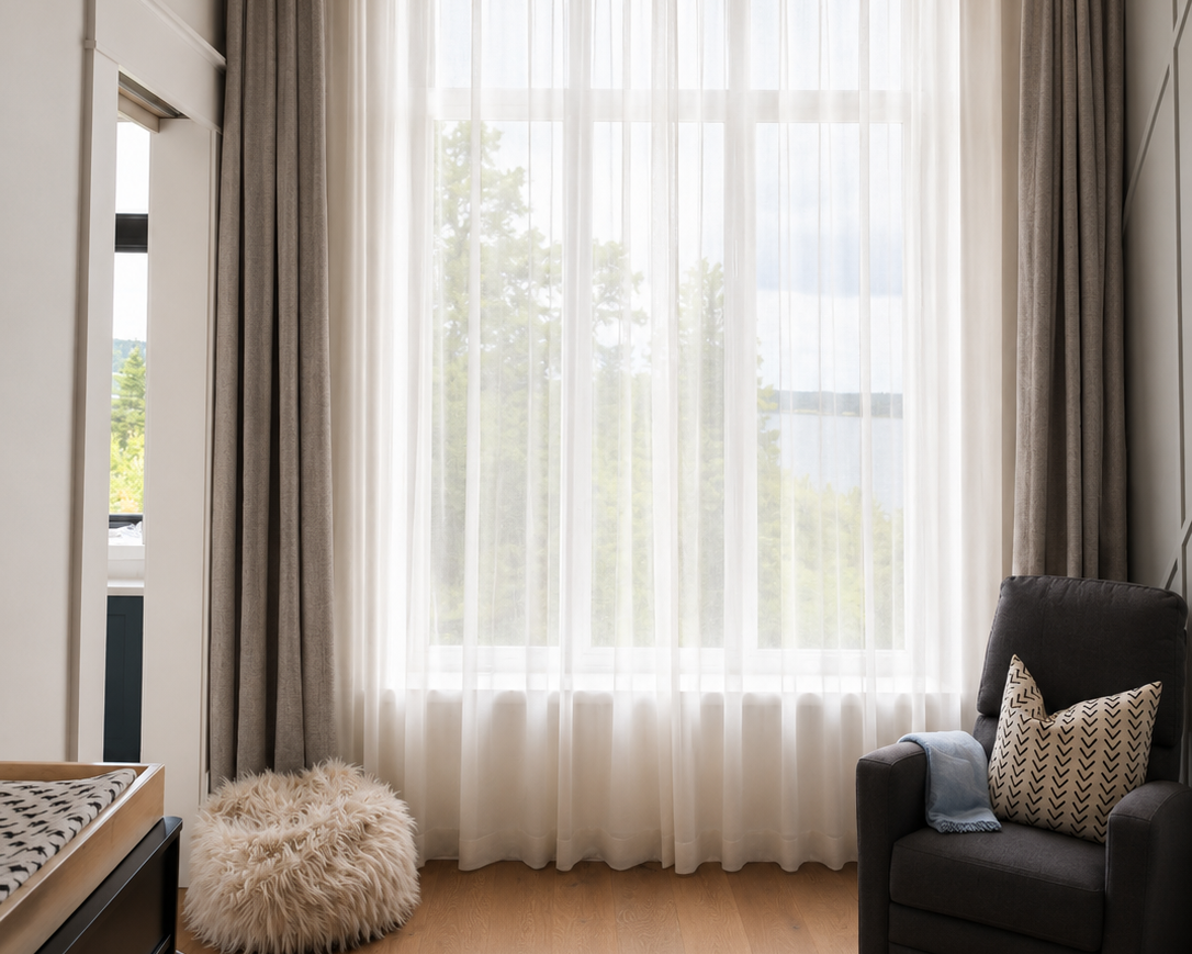 Sheer curtains softly filtering daylight