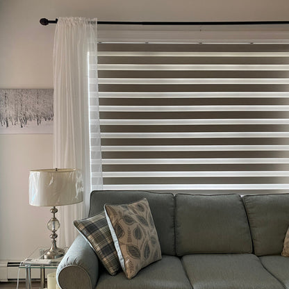 Custom Designer Textured Room Darkening Zebra Blinds / Dual Sheer Shades | MIFU Decor