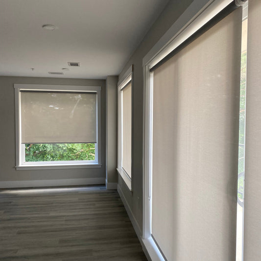 Custom Double-Sided Sunscreen Roller Shades / Blinds – Fire Retardant | MIFU Decor