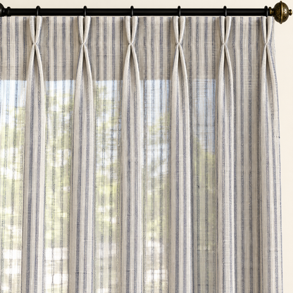 Coastal – Custom Striped 100% French Linen Sheer Curtains & Drapes