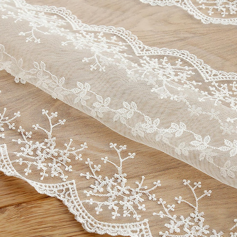 Custom Elisabeth Cotton Embroidered Floral Lace Sheer Curtains / Drapes | MIFU Decor
