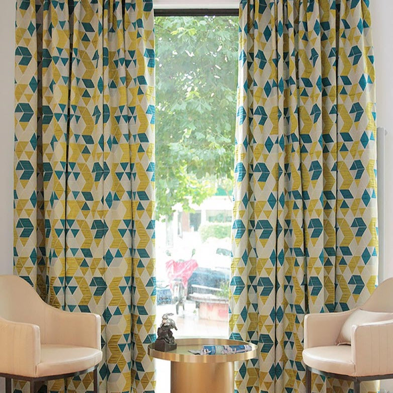 Custom Lemon Geometric Jacquard Curtains / Drapes | MIFU Decor