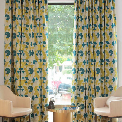 Custom Lemon Geometric Jacquard Curtains / Drapes | MIFU Decor