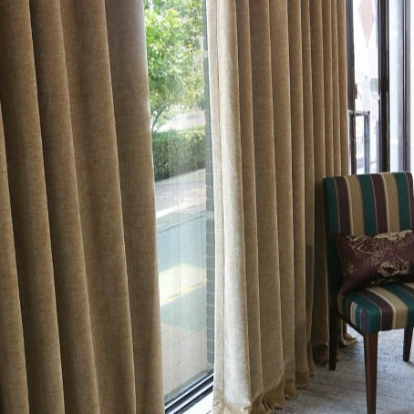 Custom Heavyweight Beige Chenille Curtains / Drapes | MIFU Decor