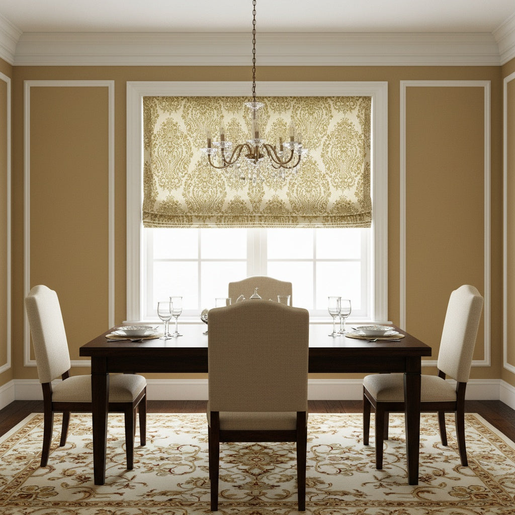 Custom Damask Cotton-Linen Floral Print Roman Shades | MIFU Decor
