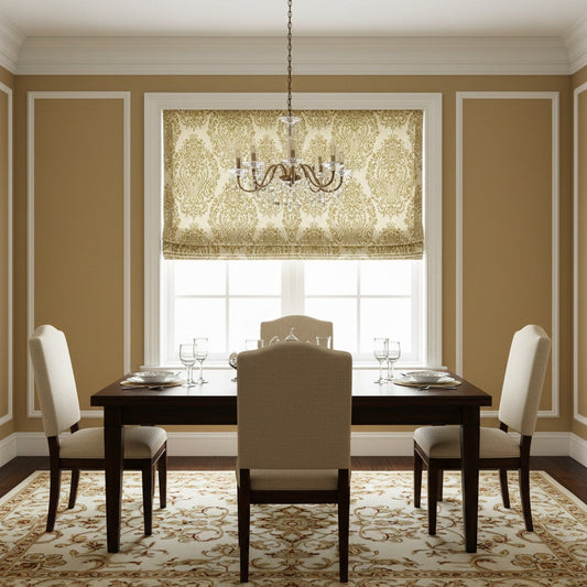 Custom Damask Cotton-Linen Floral Print Roman Shades | MIFU Decor